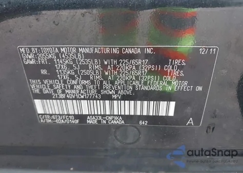 2012 Toyota Rav4 z USA, uszkodzony, nr VIN 2T3BF4DV1CW177743